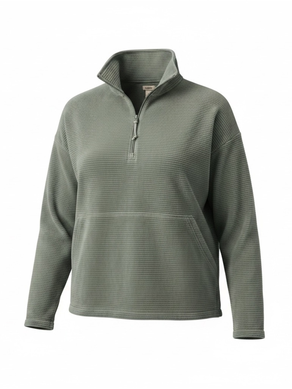 L.L. Bean Light Sage Half-Zip Ribbed Pullover sporty athleisure cozy flannel szL